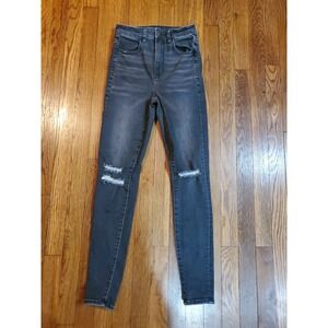 American Eagle AEO Highest Rise Skinny Jegging Black Distressed Jeans Womens 2